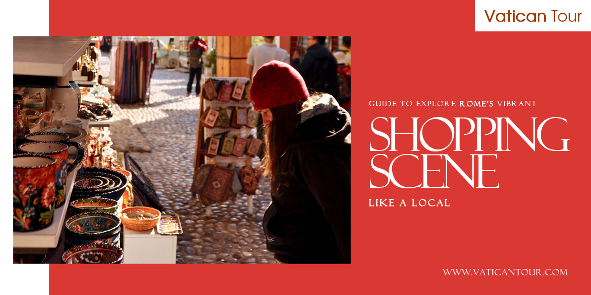 tourist looking at souvenirs in rome market