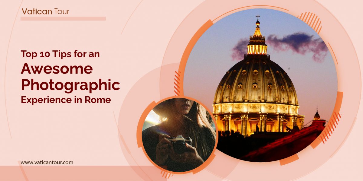 woman holding a camera with a view of the Vatican