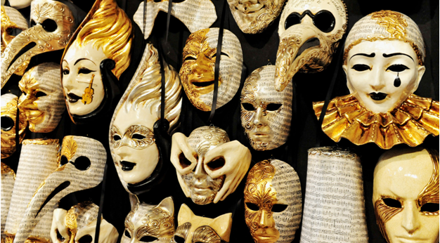 Carnivale masks hanging on the wall