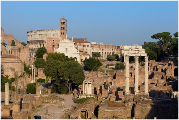 view of the Roman Forum and Colosseum